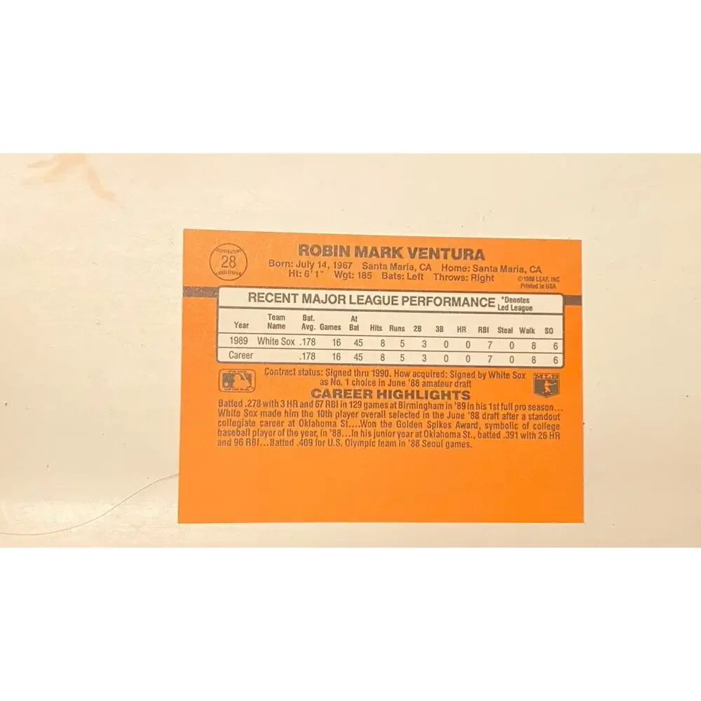 1990 Donruss Robin Ventura Rookie 28 Error Card No Dot After Inc!